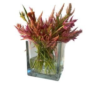 6" Hand-blown Clear Glass Cube Vase Seamless Centerpiece Weddings Events Floral